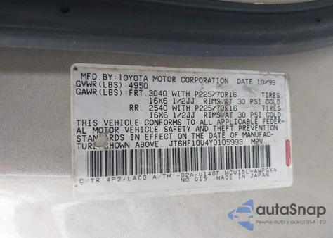 2000 Lexus Rx 300 z USA, uszkodzony, nr VIN JT6HF10U4Y0105993